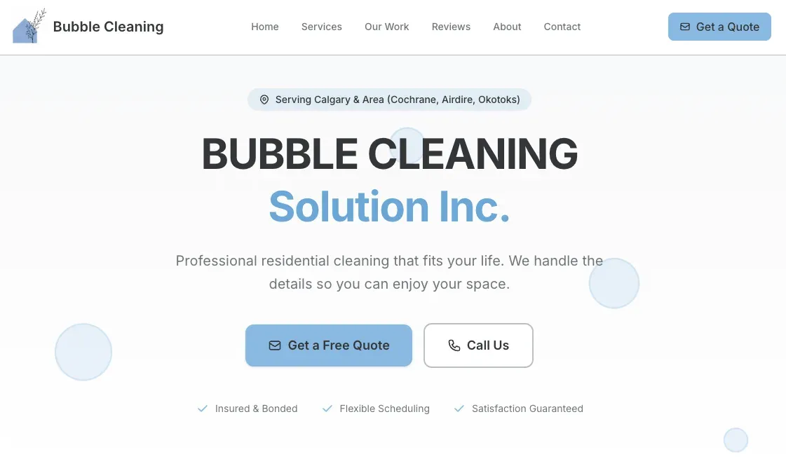 Bubble Cleaning website built by ByteSphere